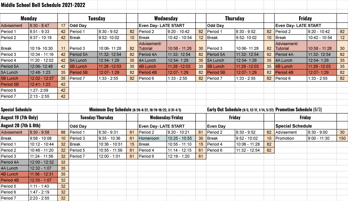 Bell Schedule | Sierra Vista Middle School