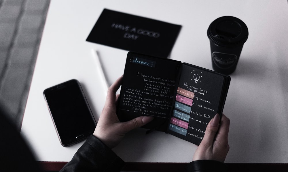 planner with coffee
