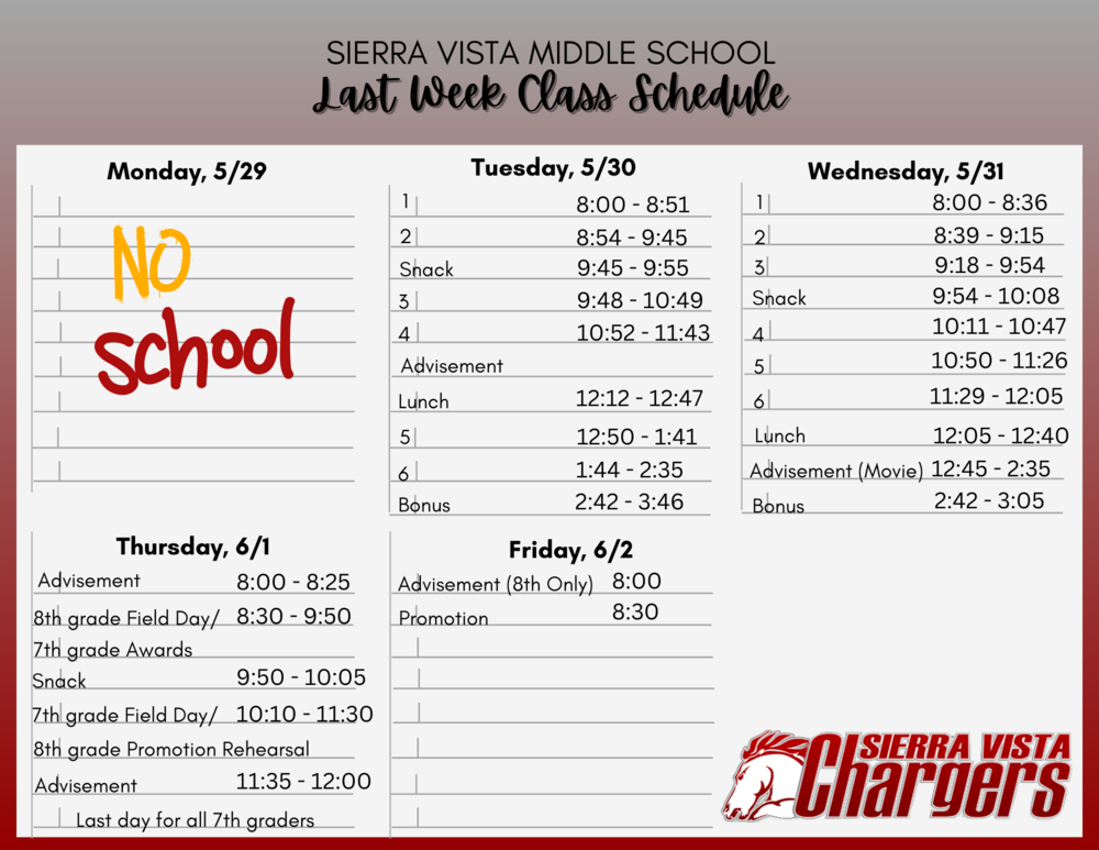 Last Week Schedule