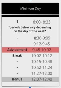 Minimum Day Bell Schedule