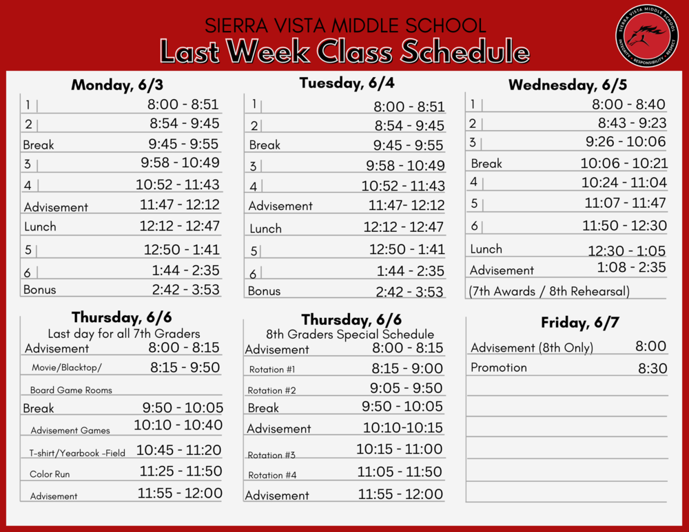 Last Week Schedule