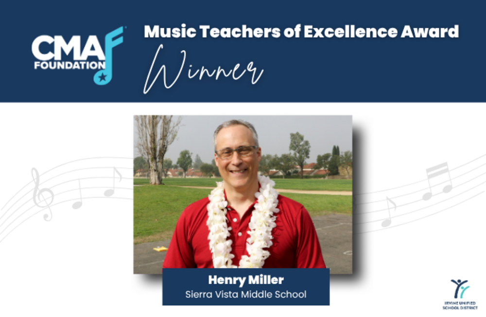 Henry Miller, a music teacher from Sierra Vista Middle School, is recognized as a winner of the CMA Foundation Music Teachers of Excellence Award.
