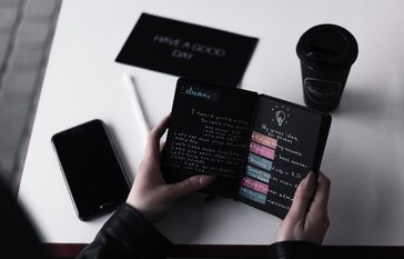 planner with coffee