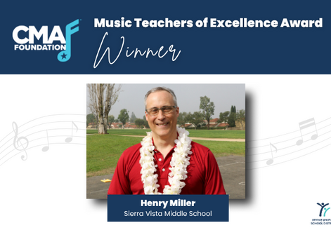 Henry Miller, a music teacher from Sierra Vista Middle School, is recognized as a winner of the CMA Foundation Music Teachers of Excellence Award.
